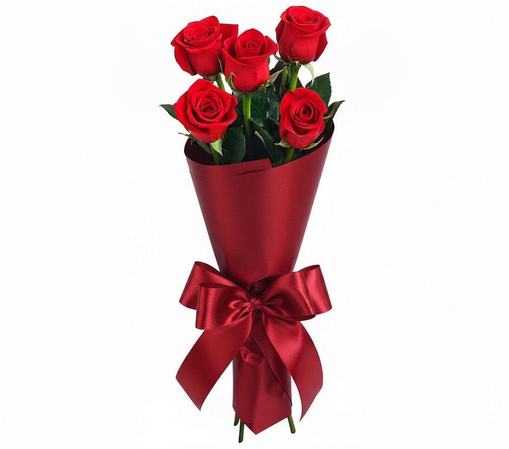 Букет 5 Красных роз Эдлесс Лав в Гаджиево