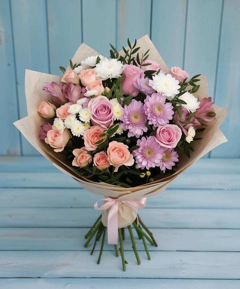 Букет цветов из: Хризантемы, Розы и Альстромерии в Гаджиево