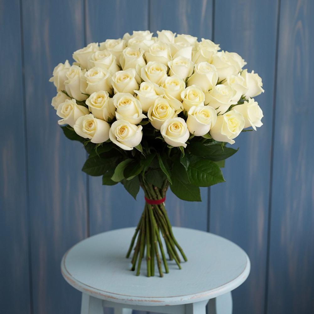 Букет 51 Белая роза Эдлесс Лав в Гаджиево