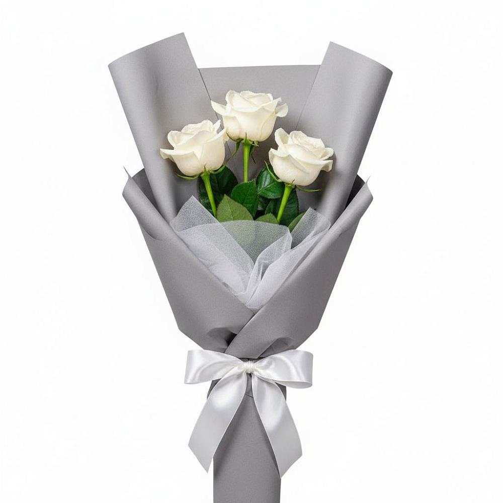 Букет 3 белые розы в Гаджиево