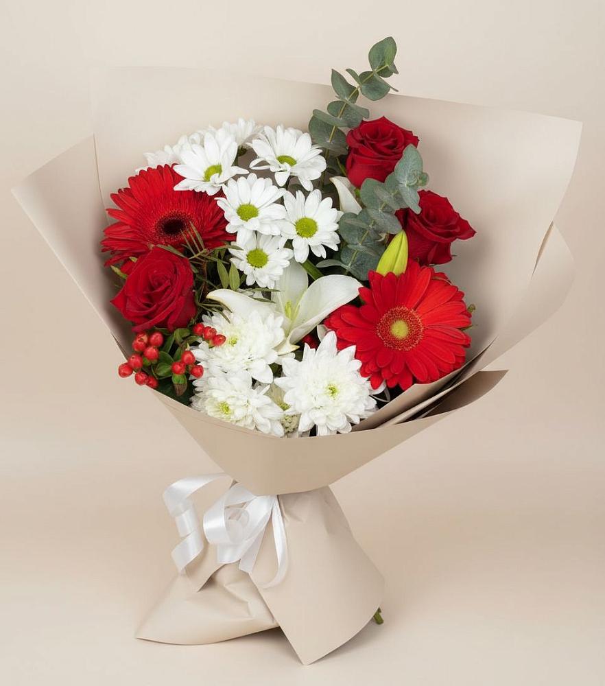 Букет цветов из: Розы, Хризантемы, Герберы и Лилии в Гаджиево