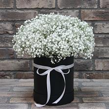 Цветочная композиция из Гипсофила в шляпной коробке в Гаджиево