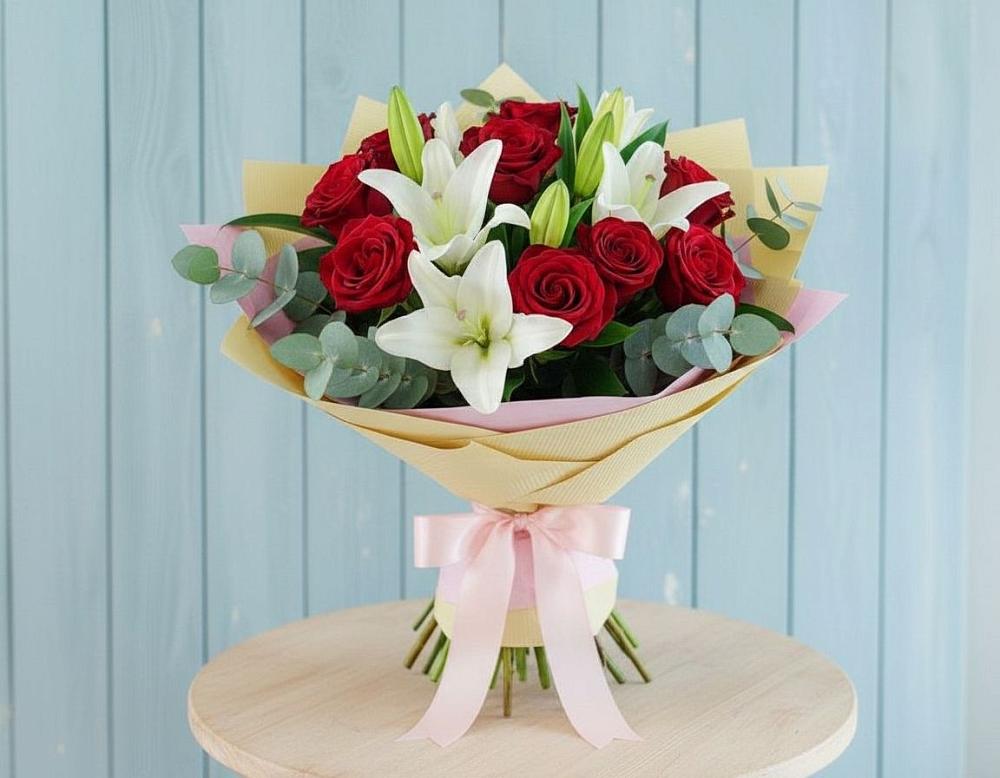 Букет цветов из: Лилии и Розы в Гаджиево