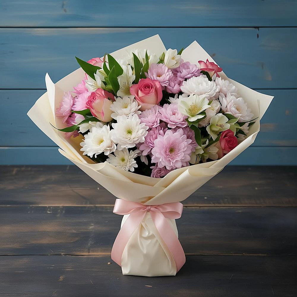 Букет цветов из: Хризантемы, Альстромерии и Розы в Гаджиево